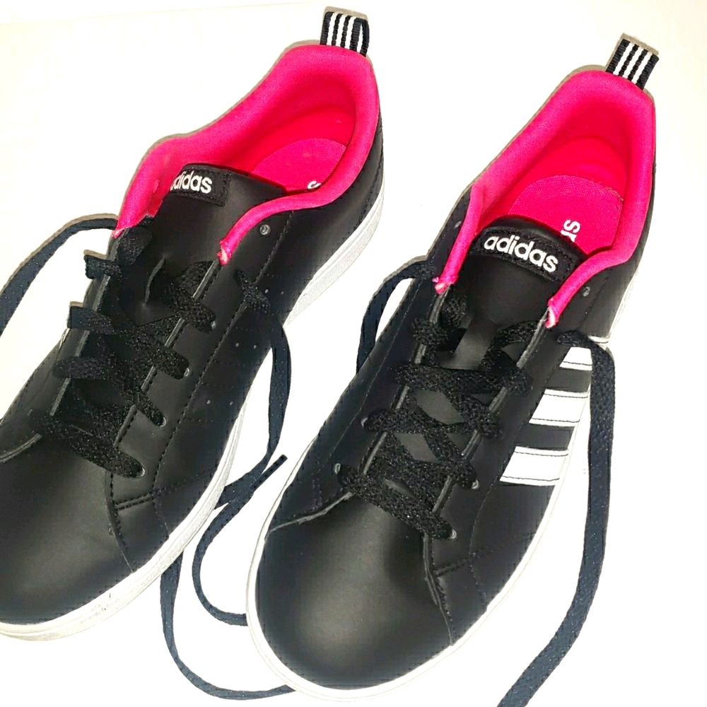 ADIDAS Womens Black White Pink Sneakers, 7